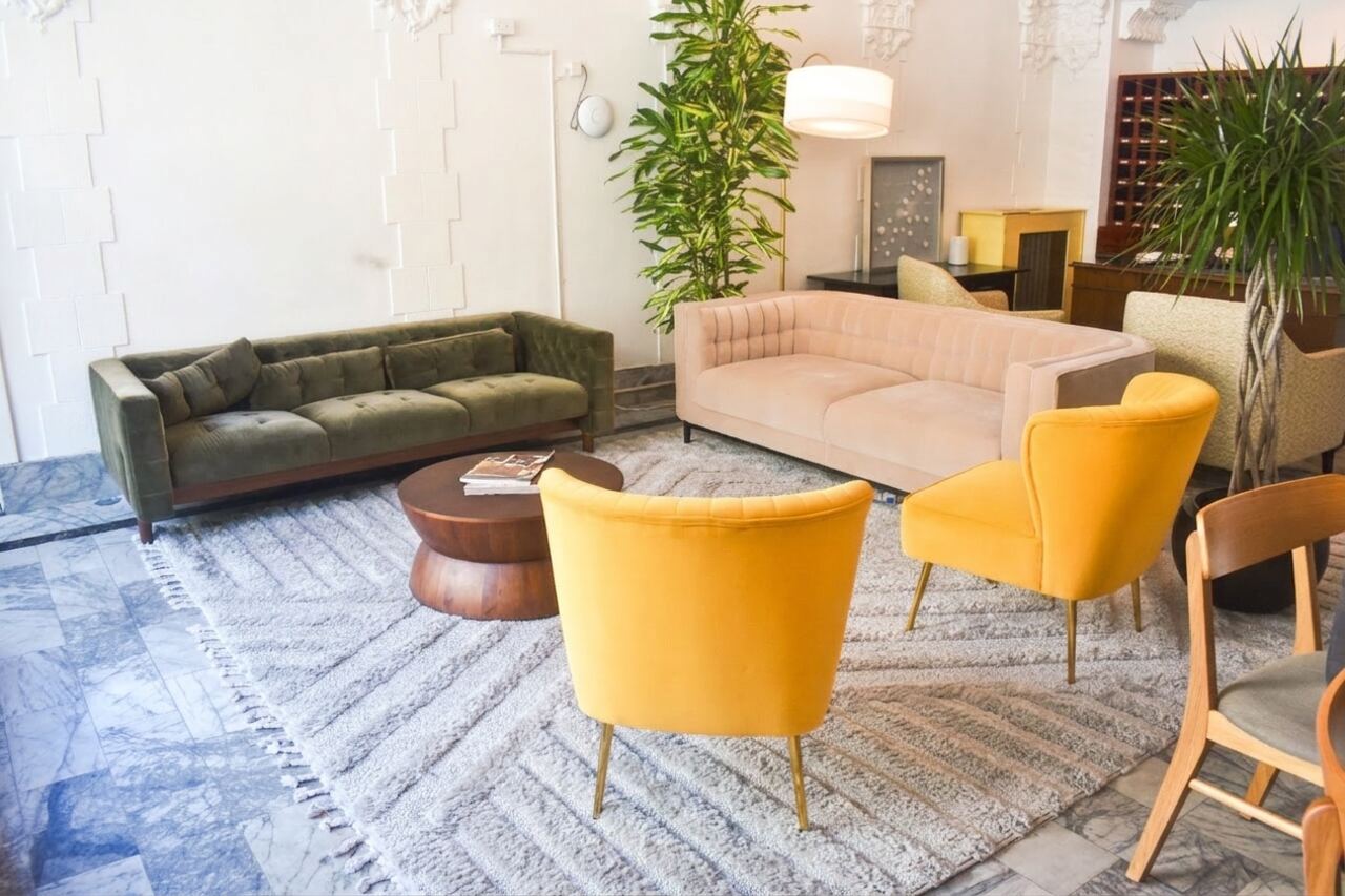 The lounge at Superhero Hotel in San Francisco